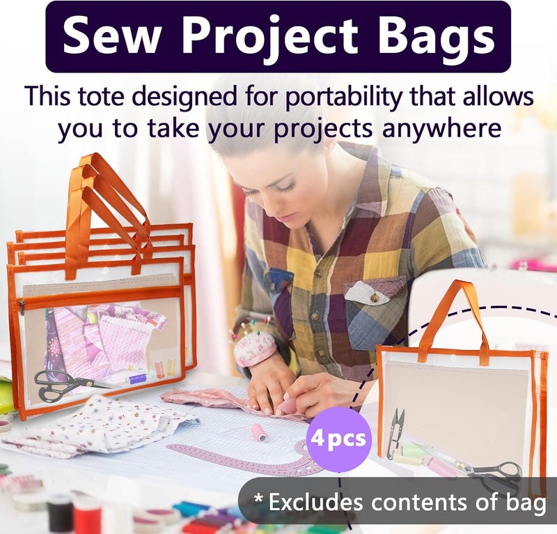 chaseroad 4 Pcs Portable Project Bags for Quilting Knitting, Stitching and Embroidery Projects Storage, Sew Project Bag with Zipper and Double Pockets, Transparent Mesh Sewing Project Bag for Crafter - Image 2